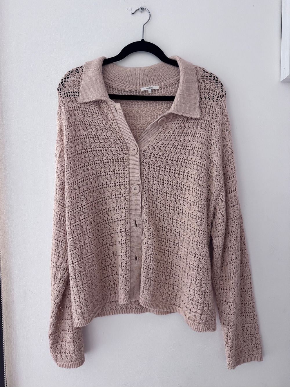 Tularosa Blush Open-Knit Collared Button-Up Cardigan